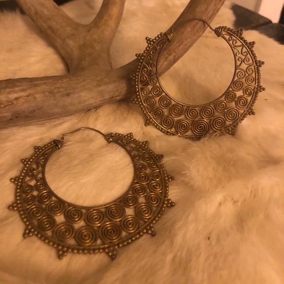 Large brass tribal hoops - Picture 2 of 3